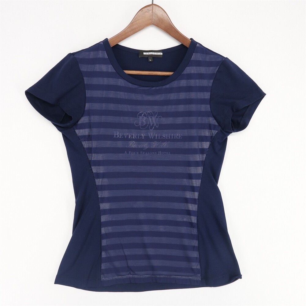 Anatomie Mesh Overlay Shirt Womens Large Blue Beverly Wilshire Four Seasons